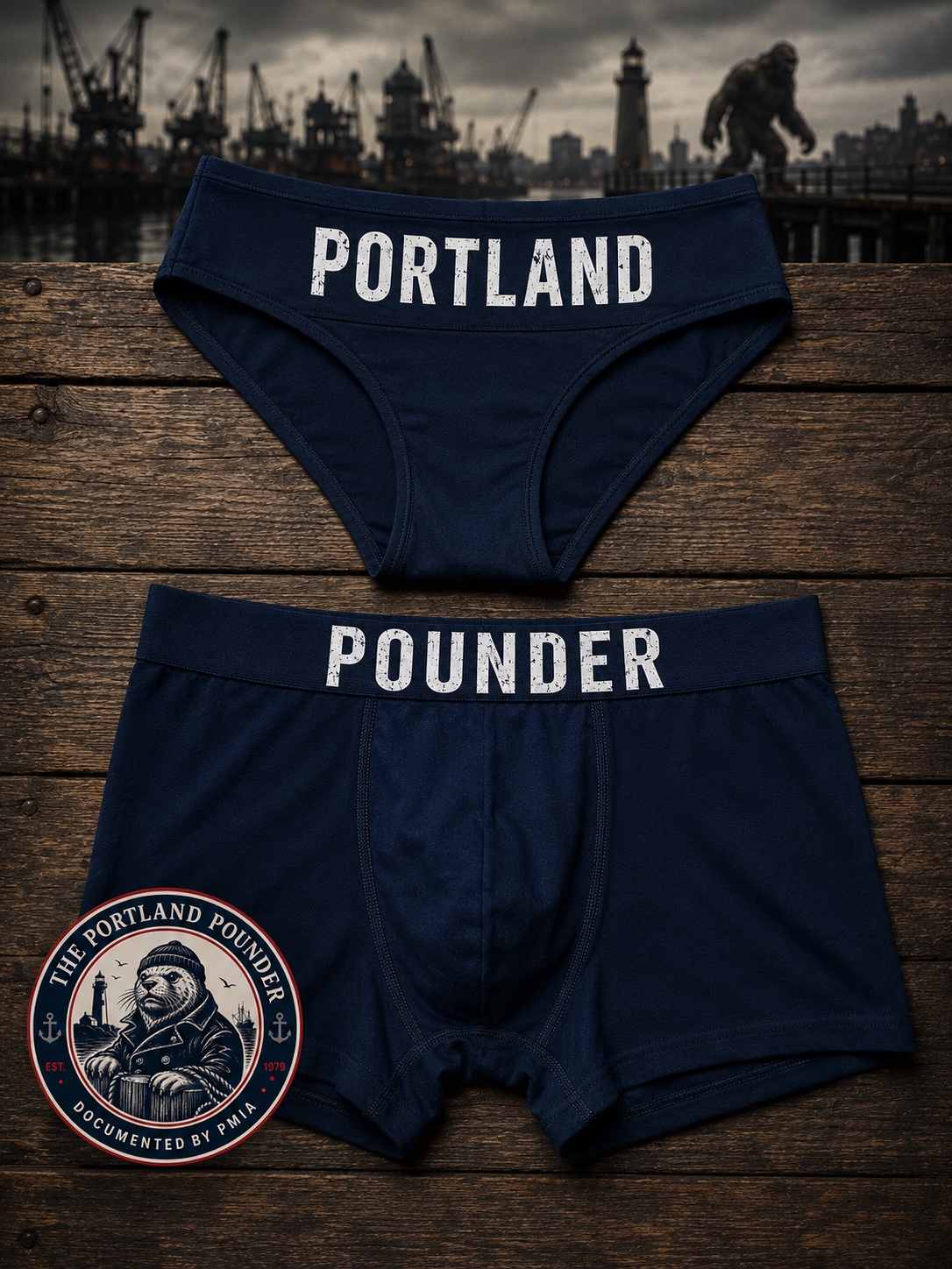 Navy Portland and Pounder matching couples underwear set