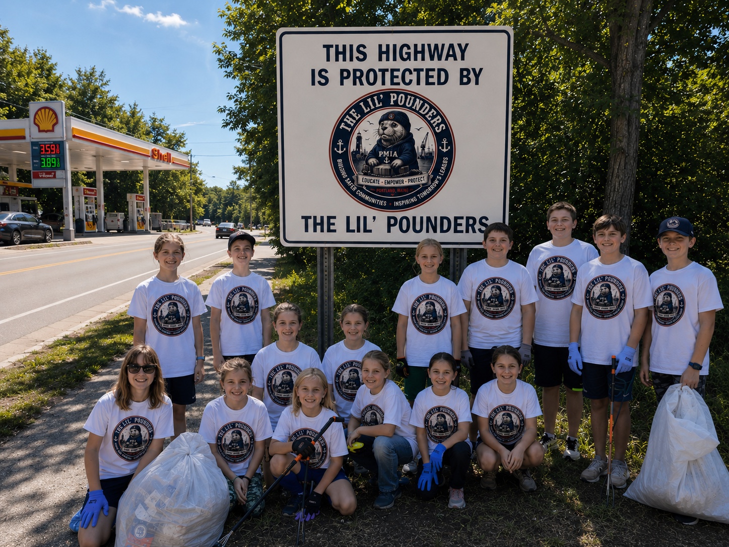 The Lil’ Pounders community group participating in a roadside cleanup and safety project